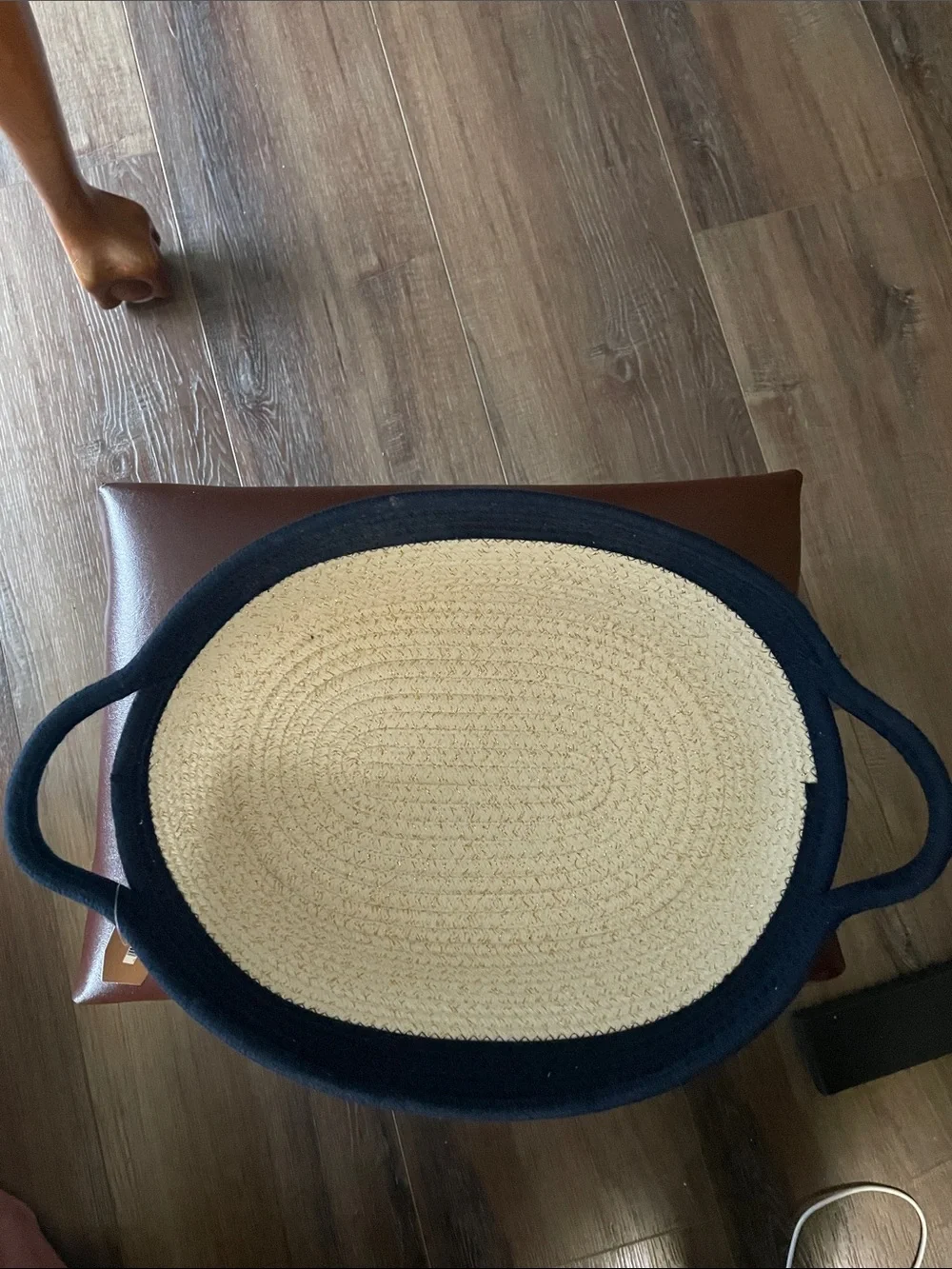 NEW Harvey Lewis Coiled Rope Oval Bin Storage Basket Blue Cream Gold Thread X2